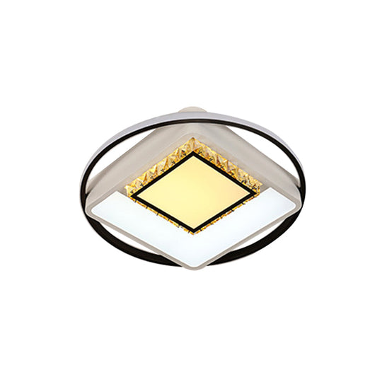 Childrens Square/Star/Heart Led Flush Mount Ceiling Light In Black-White With Crystal Accents