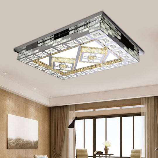 Minimal Amber Crystal Led Chrome Flush Ceiling Lamp - Rectangle Shape With Optional Patterns / A