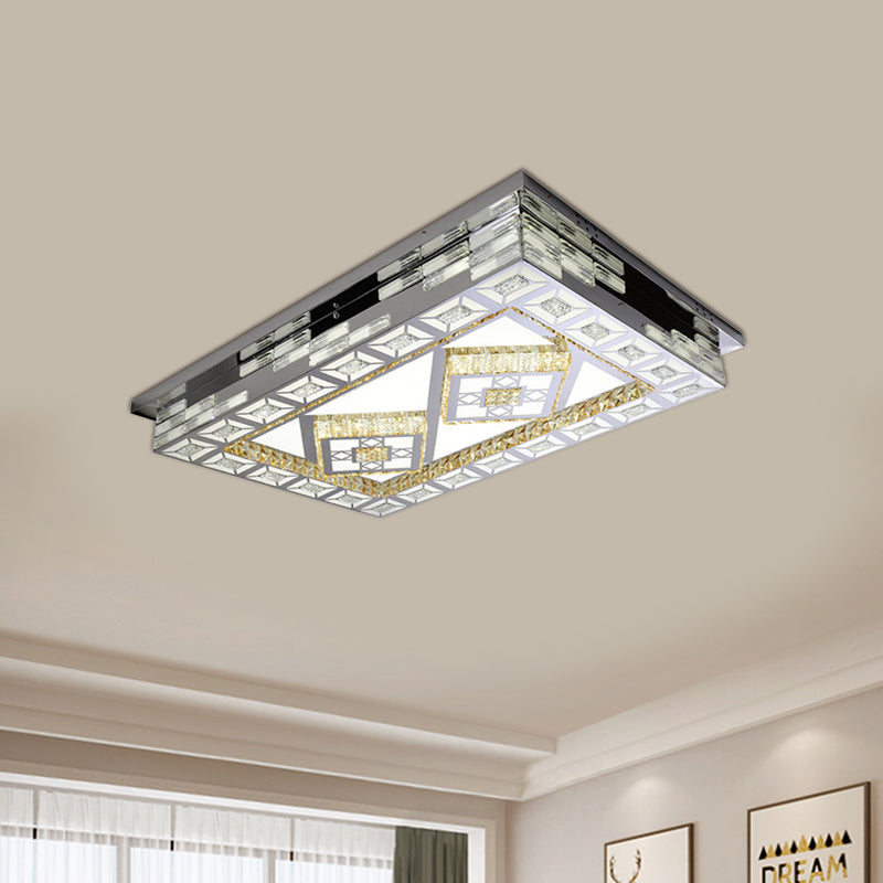 Minimal Amber Crystal Led Chrome Flush Ceiling Lamp - Rectangle Shape With Optional Patterns