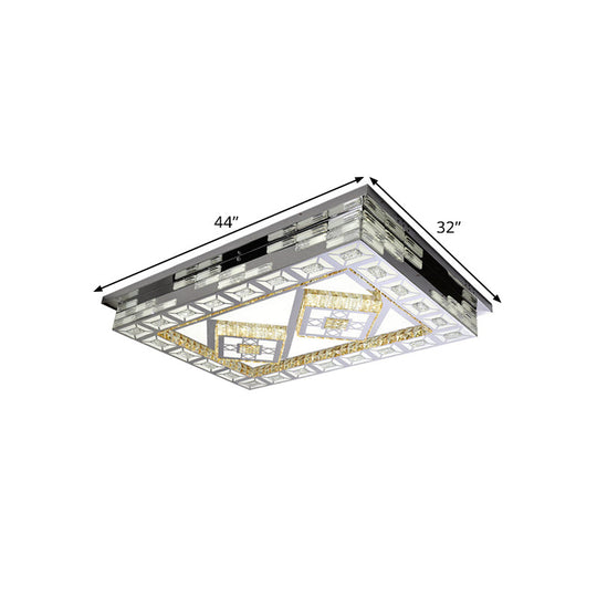 Minimal Amber Crystal Led Chrome Flush Ceiling Lamp - Rectangle Shape With Optional Patterns
