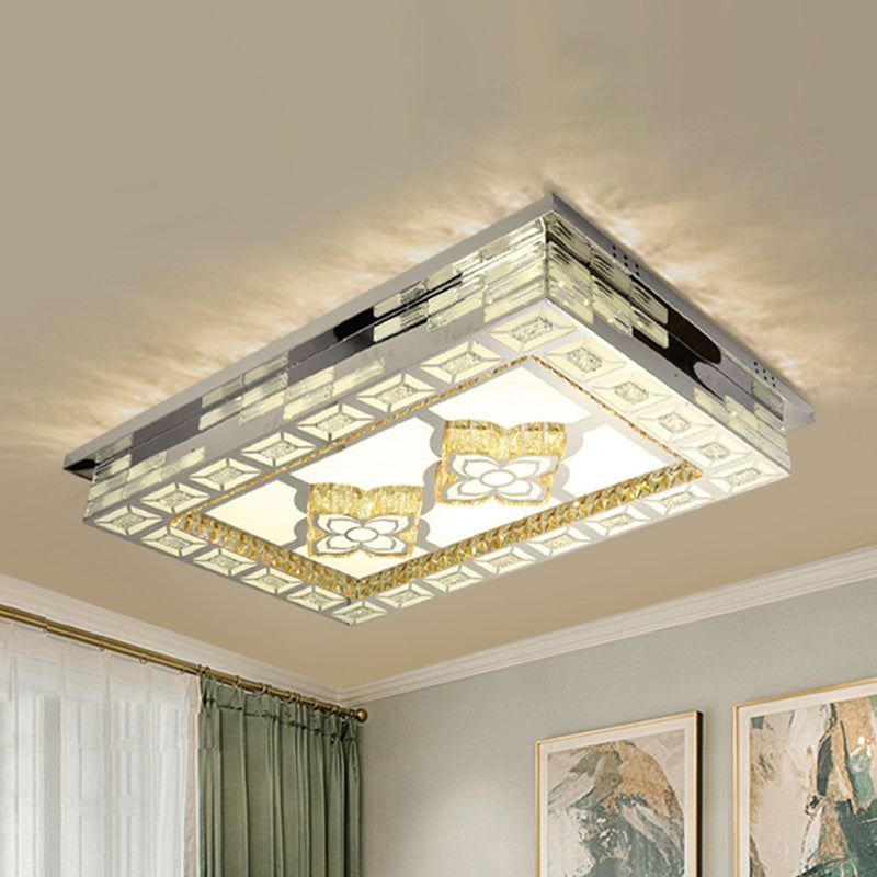 Minimal Amber Crystal Led Chrome Flush Ceiling Lamp - Rectangle Shape With Optional Patterns