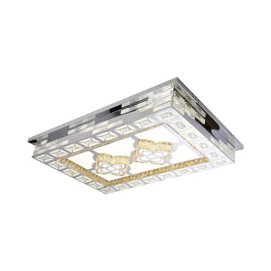 Minimal Amber Crystal Led Chrome Flush Ceiling Lamp - Rectangle Shape With Optional Patterns