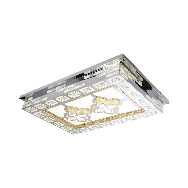 Minimal Amber Crystal Led Chrome Flush Ceiling Lamp - Rectangle Shape With Optional Patterns