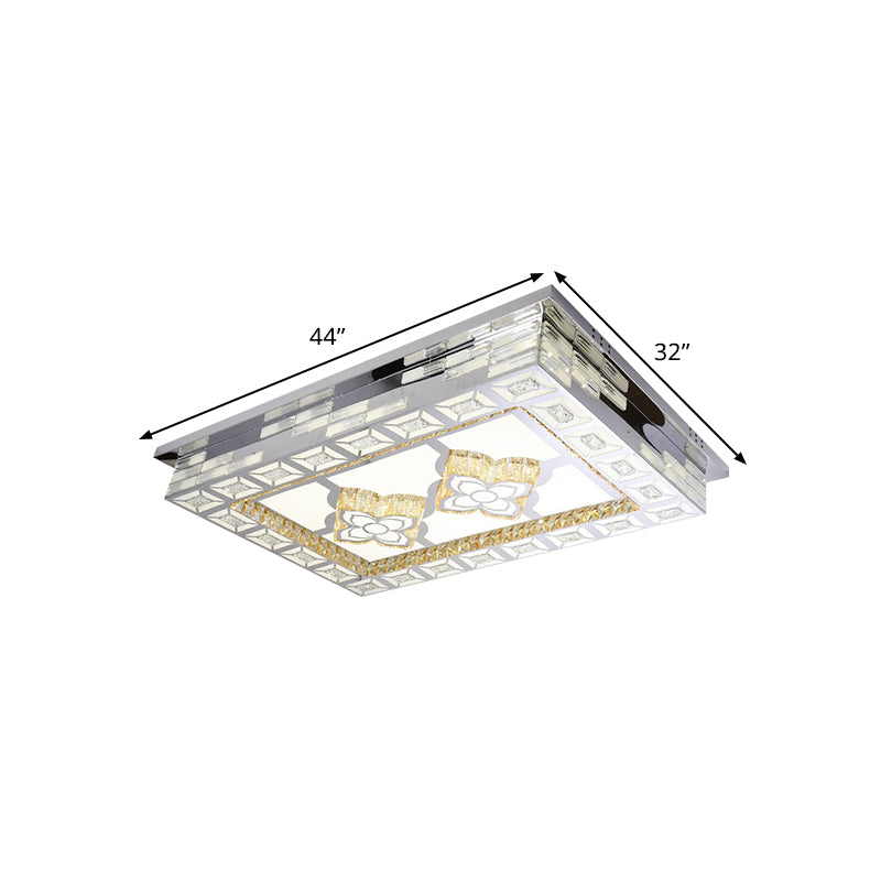 Minimal Amber Crystal Led Chrome Flush Ceiling Lamp - Rectangle Shape With Optional Patterns