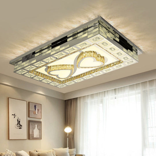 Minimal Amber Crystal Led Chrome Flush Ceiling Lamp - Rectangle Shape With Optional Patterns