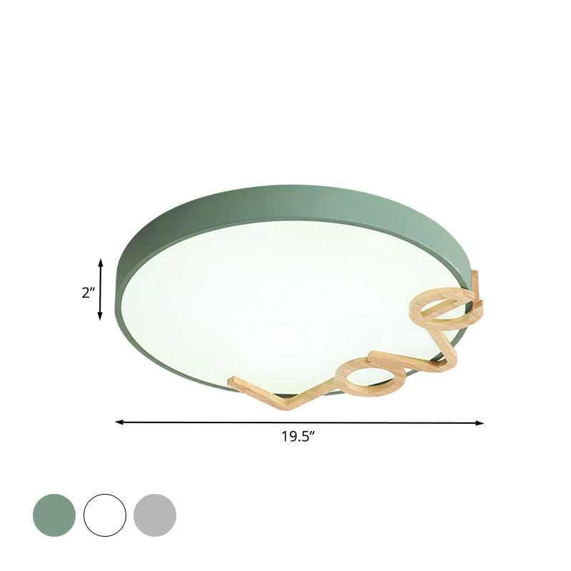 Love - Shape Wood Deco Led Flush Mount Lamp In 3 Colors