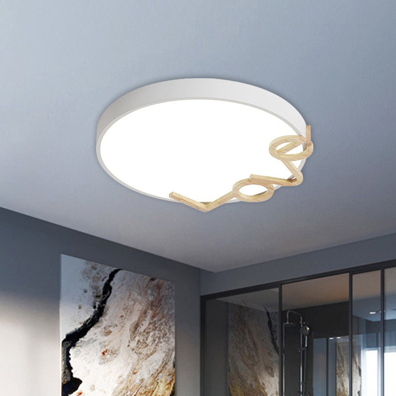 Love - Shape Wood Deco Led Flush Mount Lamp In 3 Colors