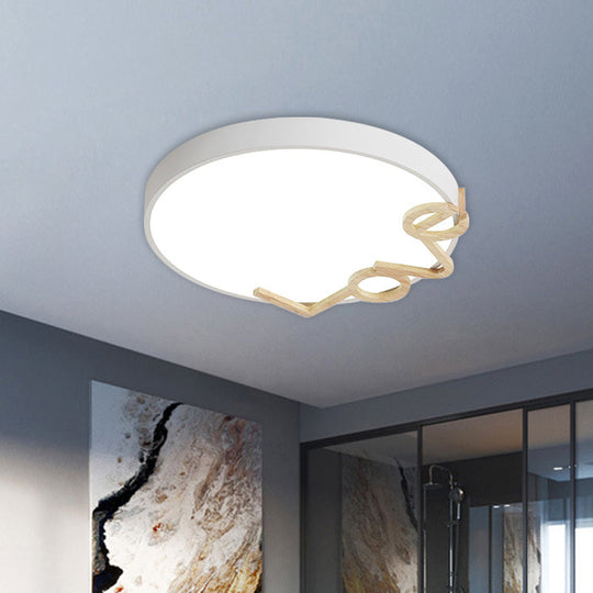 Love-Shape Wood Deco Led Flush Mount Lamp In 3 Colors