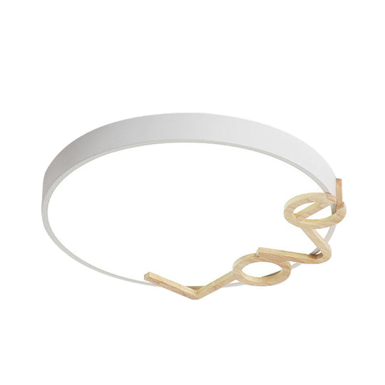 Love-Shape Wood Deco Led Flush Mount Lamp In 3 Colors