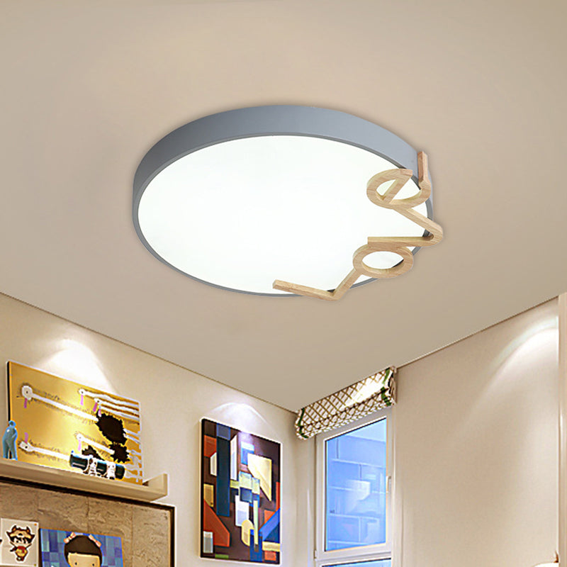 Love - Shape Wood Deco Led Flush Mount Lamp In 3 Colors