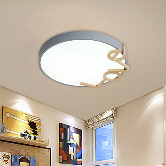 Love - Shape Wood Deco Led Flush Mount Lamp In 3 Colors