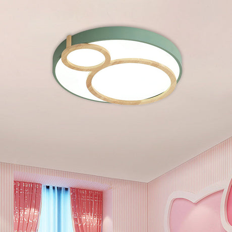 Macaron Acrylic Led Flush Mount Light Fixture With Wood Accent - White/Green/Grey