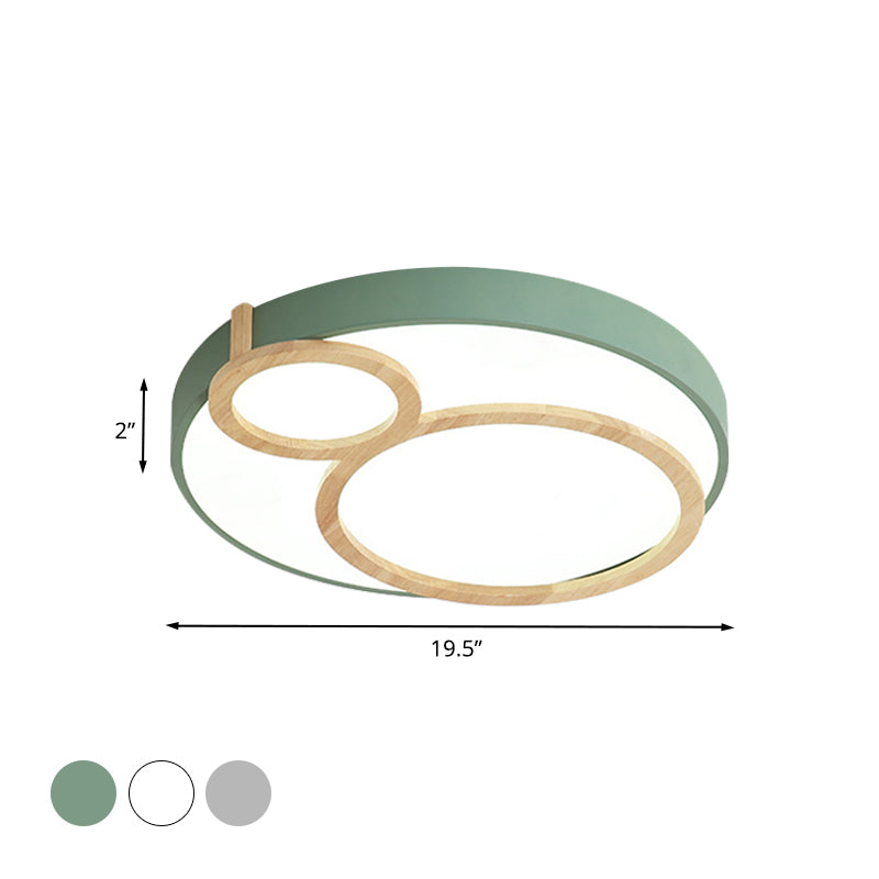 Macaron Acrylic Led Flush Mount Light Fixture With Wood Accent - White/Green/Grey