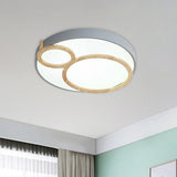 Macaron Acrylic Led Flush Mount Light Fixture With Wood Accent - White/Green/Grey