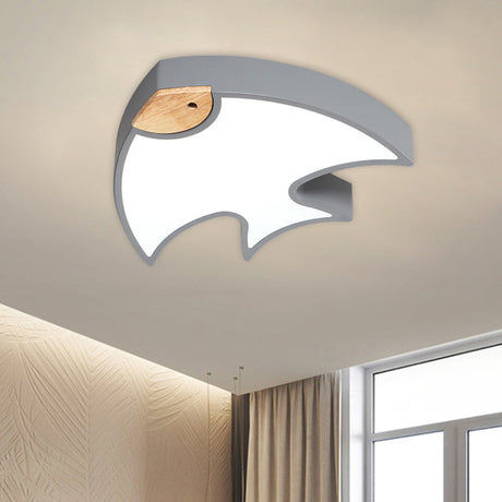 Nordic Led Fish-Shaped Flush Lamp For Bedroom In White/Grey/Pink Acrylic Grey