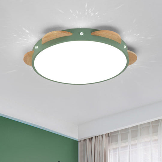 Macaron Flower Flush Mount Led Ceiling Light Fixture - White/Green/Blue And Wood Green