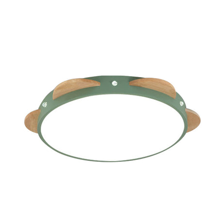 Macaron Flower Flush Mount Led Ceiling Light Fixture - White/Green/Blue And Wood