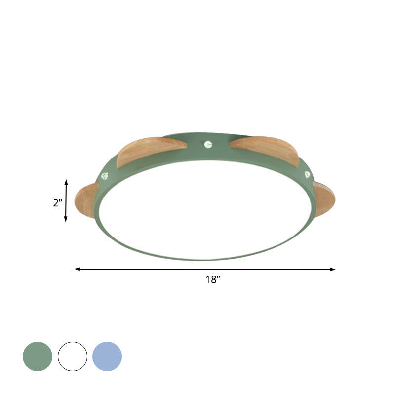 Macaron Flower Flush Mount Led Ceiling Light Fixture - White/Green/Blue And Wood