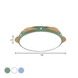 Macaron Flower Flush Mount Led Ceiling Light Fixture - White/Green/Blue And Wood