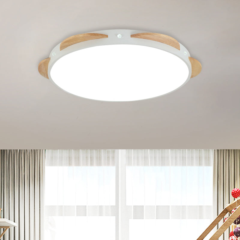 Macaron Flower Flush Mount Led Ceiling Light Fixture - White/Green/Blue And Wood
