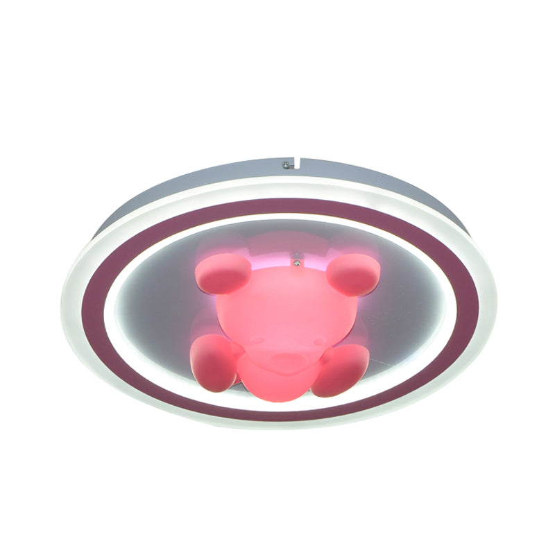 Cartoon Pink Led Flush Mount Ceiling Light With Acrylic Flower/Bear Shade For Bedrooms