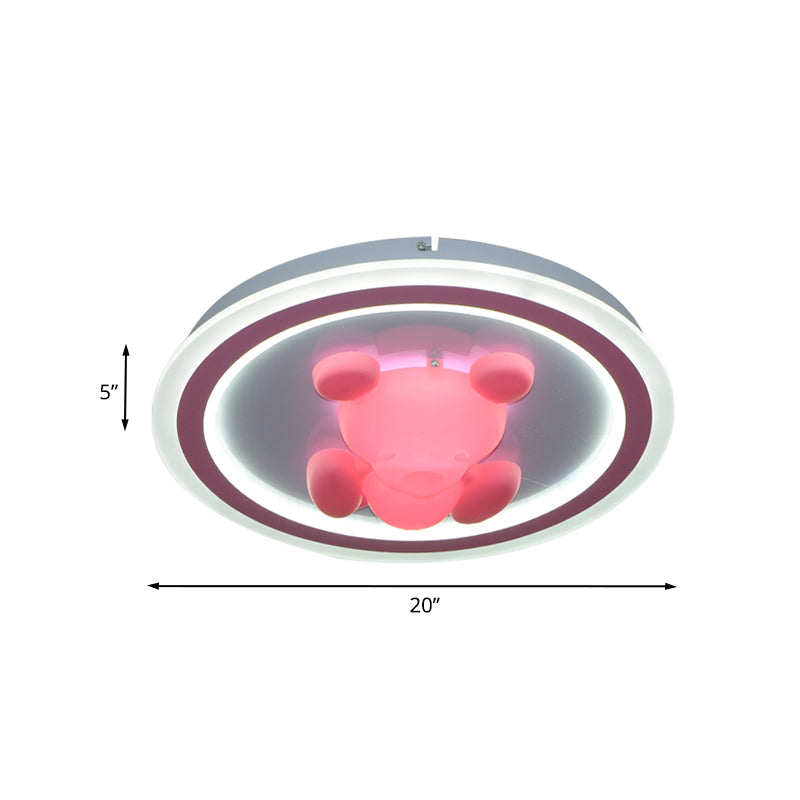 Cartoon Pink Led Flush Mount Ceiling Light With Acrylic Flower/Bear Shade For Bedrooms