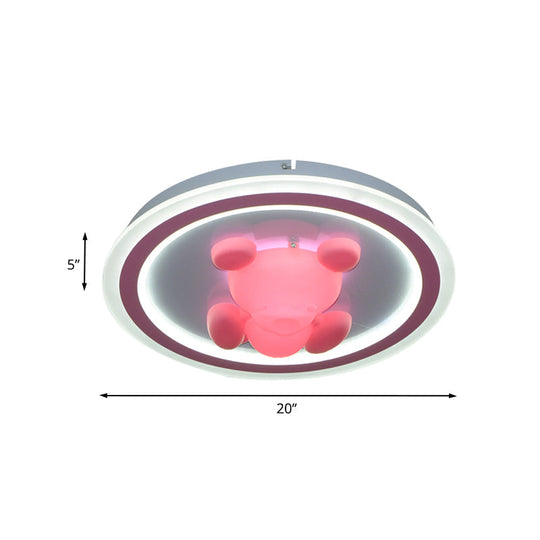 Cartoon Pink Led Flush Mount Ceiling Light With Acrylic Flower/Bear Shade For Bedrooms