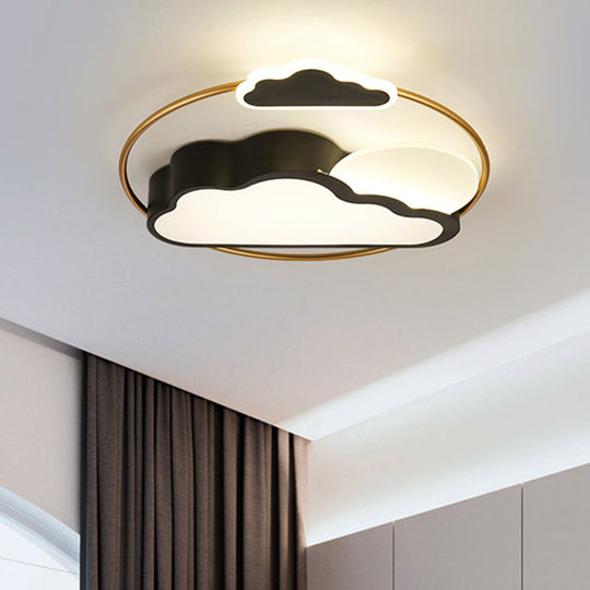Cloud-Shape Led Flush Mount With Black/Blue Finish & Acrylic Shade - Cartoon Lighting Fixture