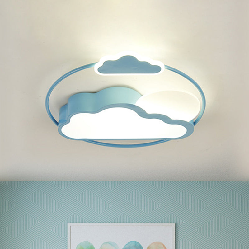 Cloud - Shape Led Flush Mount With Black/Blue Finish & Acrylic Shade - Cartoon Lighting Fixture Blue