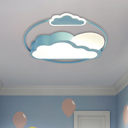 Cloud-Shape Led Flush Mount With Black/Blue Finish & Acrylic Shade - Cartoon Lighting Fixture