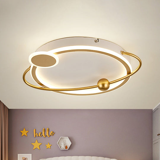 Gold Round Flush Mount Lamp With Starry Sky Design Led Acrylic Fixture In White/Warm Light / White