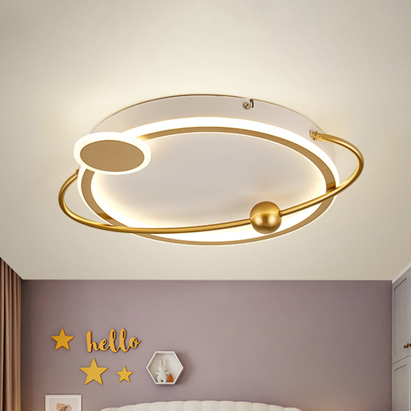 Gold Round Flush Mount Lamp With Starry Sky Design Led Acrylic Fixture In White/Warm Light / White