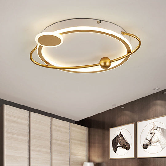 Gold Round Flush Mount Lamp With Starry Sky Design Led Acrylic Fixture In White/Warm Light