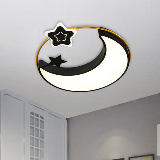 Nordic Acrylic Led Flush Mount With Cloud Sun And Moon Design In Black/Gold For Bedroom Lighting