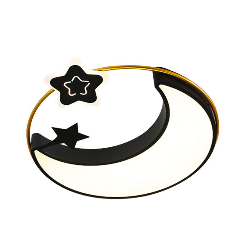 Nordic Acrylic Led Flush Mount With Cloud Sun And Moon Design In Black/Gold For Bedroom Lighting
