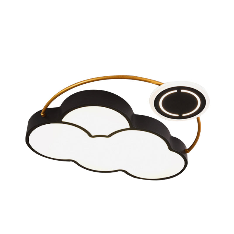 Nordic Acrylic Led Flush Mount With Cloud Sun And Moon Design In Black/Gold For Bedroom Lighting