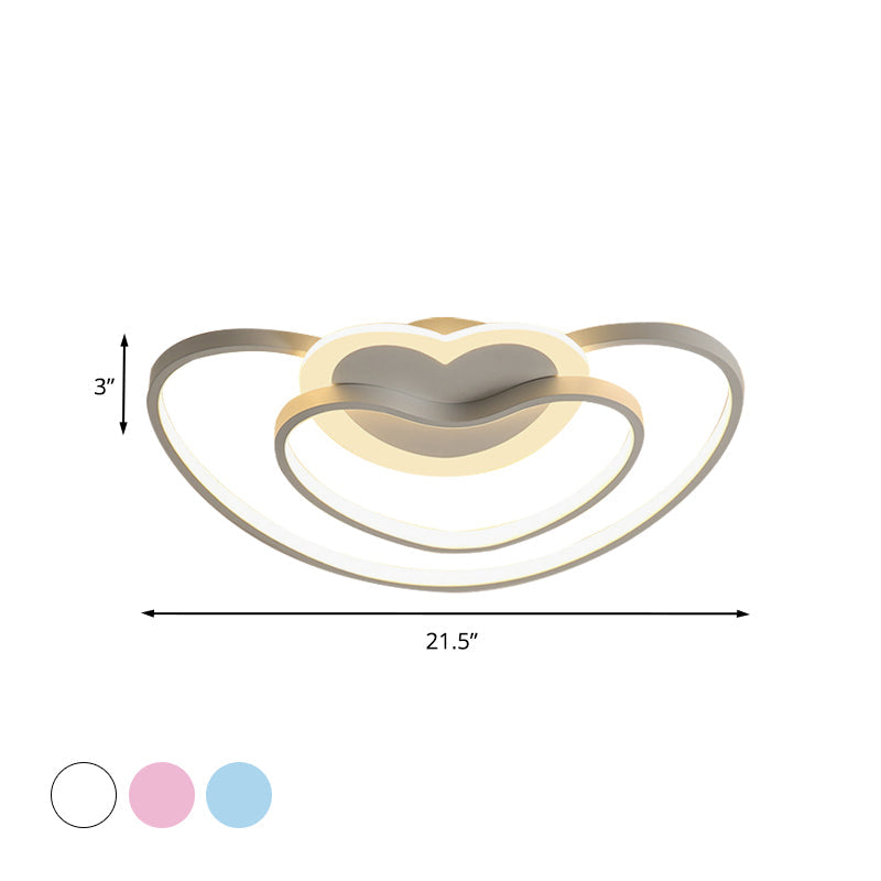 Nordic Led Ceiling Flush Light With Dual Loving Heart Frame In White Pink Or Blue Acrylic Shade