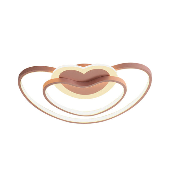 Nordic Led Ceiling Flush Light With Dual Loving Heart Frame In White Pink Or Blue Acrylic Shade