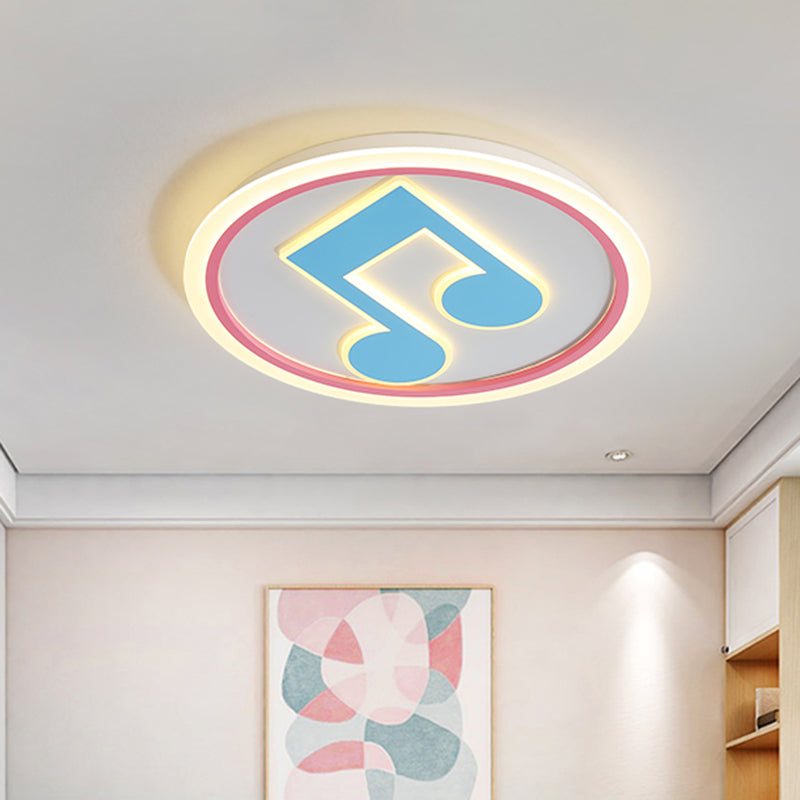 Modern Led Acrylic Flush Light - Blue Music Note Shaped Ceiling Lamp In White/Warm