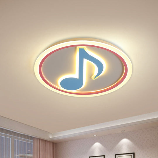 Modern Led Acrylic Flush Light - Blue Music Note Shaped Ceiling Lamp In White/Warm