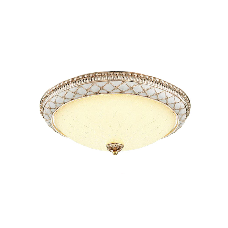 Traditional White Glass Led Flush Mount With Carved Trim – Bowl - Shaped Bedroom Beige Flushmount