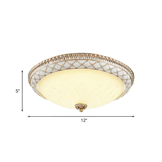 Traditional White Glass Led Flush Mount With Carved Trim – Bowl - Shaped Bedroom Beige Flushmount