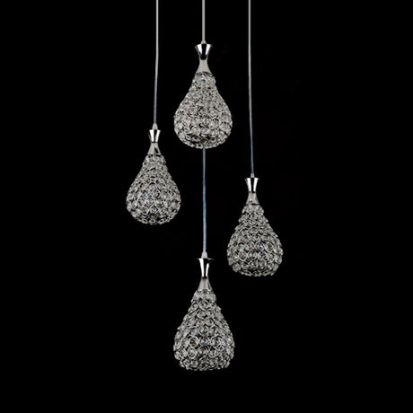Contemporary Crystal Teardrop Multi-Pendant Light - 4 Bulb Dining Room Suspension Lamp In