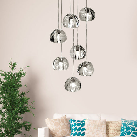 Irregular Ball Crystal Pendant Light - 5/7 Lights Cluster For Living Room Minimal Clear Hanging