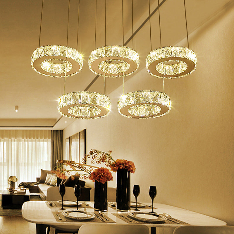 Bronze Ring Crystal Pendant Ceiling Light With Led - Multi-Bulb Dining Room Lamp