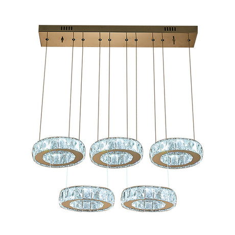Bronze Ring Crystal Pendant Ceiling Light With Led - Multi-Bulb Dining Room Lamp