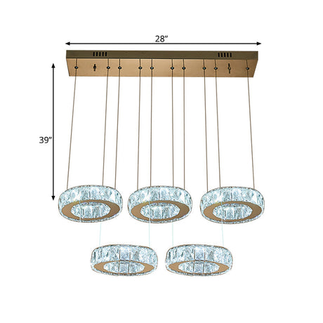 Bronze Ring Crystal Pendant Ceiling Light With Led - Multi-Bulb Dining Room Lamp