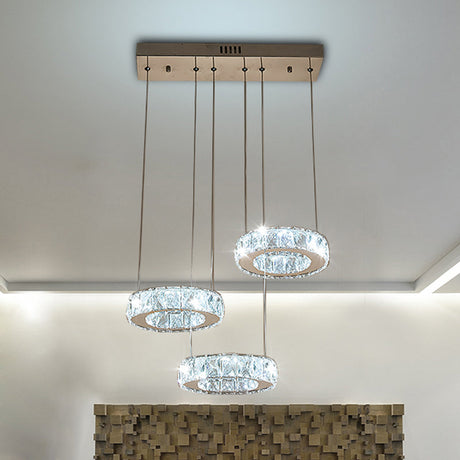 Bronze Ring Crystal Pendant Ceiling Light With Led - Multi-Bulb Dining Room Lamp 3 / Clear