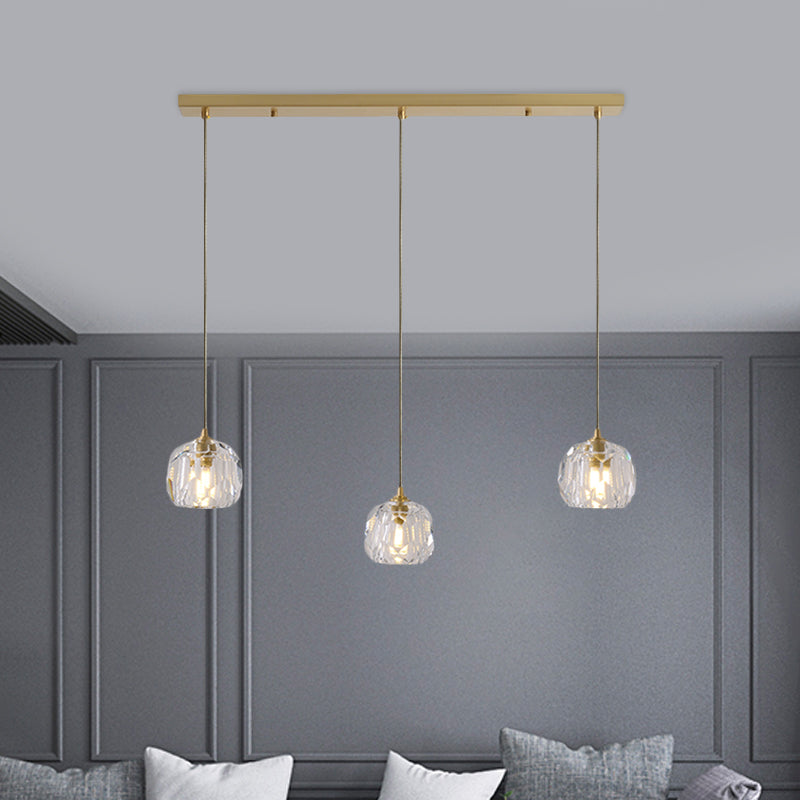 Contemporary Gold Crystal Pendant Light With 3 Heads - Stunning Cluster Design Domed Hanging Lamp