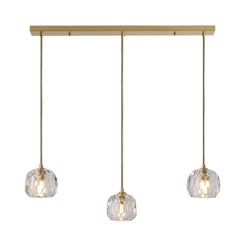 Contemporary Gold Cluster Pendant Light With Faceted Crystal Domed Hanging Lamp Kit